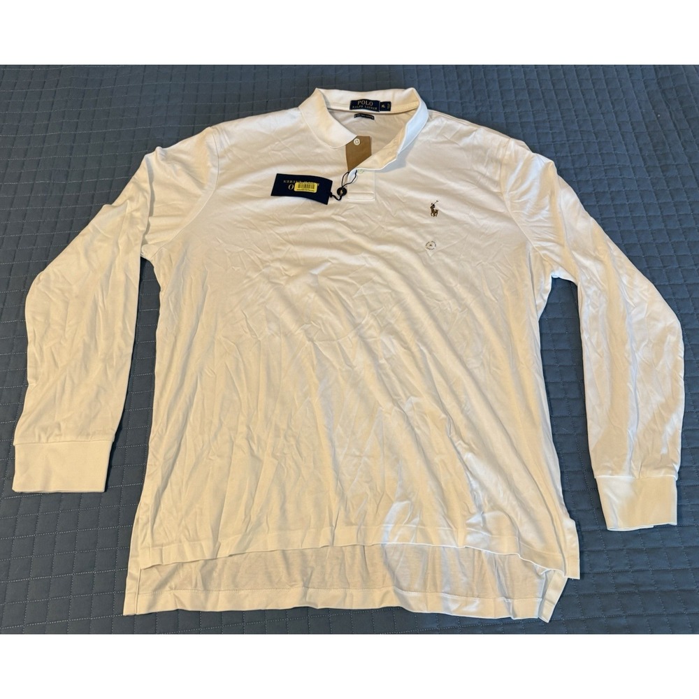 NWT Polo Ralph Lauren Pima Soft Touch LS White Polo Suede Trim Flesh Pony XL